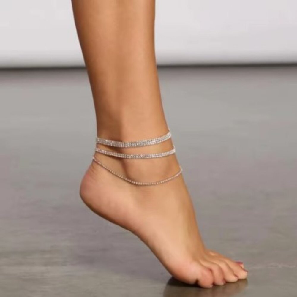 Bling Silver Three Layered Anklet NEW - Picture 2 of 3